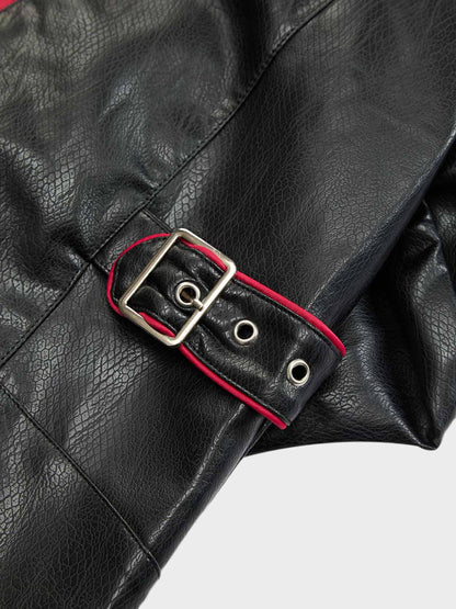 Veste de motard courte en cuir plissée à empiècements Thesupermade