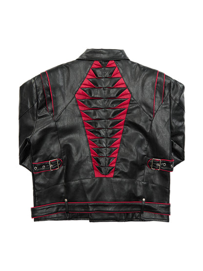 Veste de motard courte en cuir plissée à empiècements Thesupermade