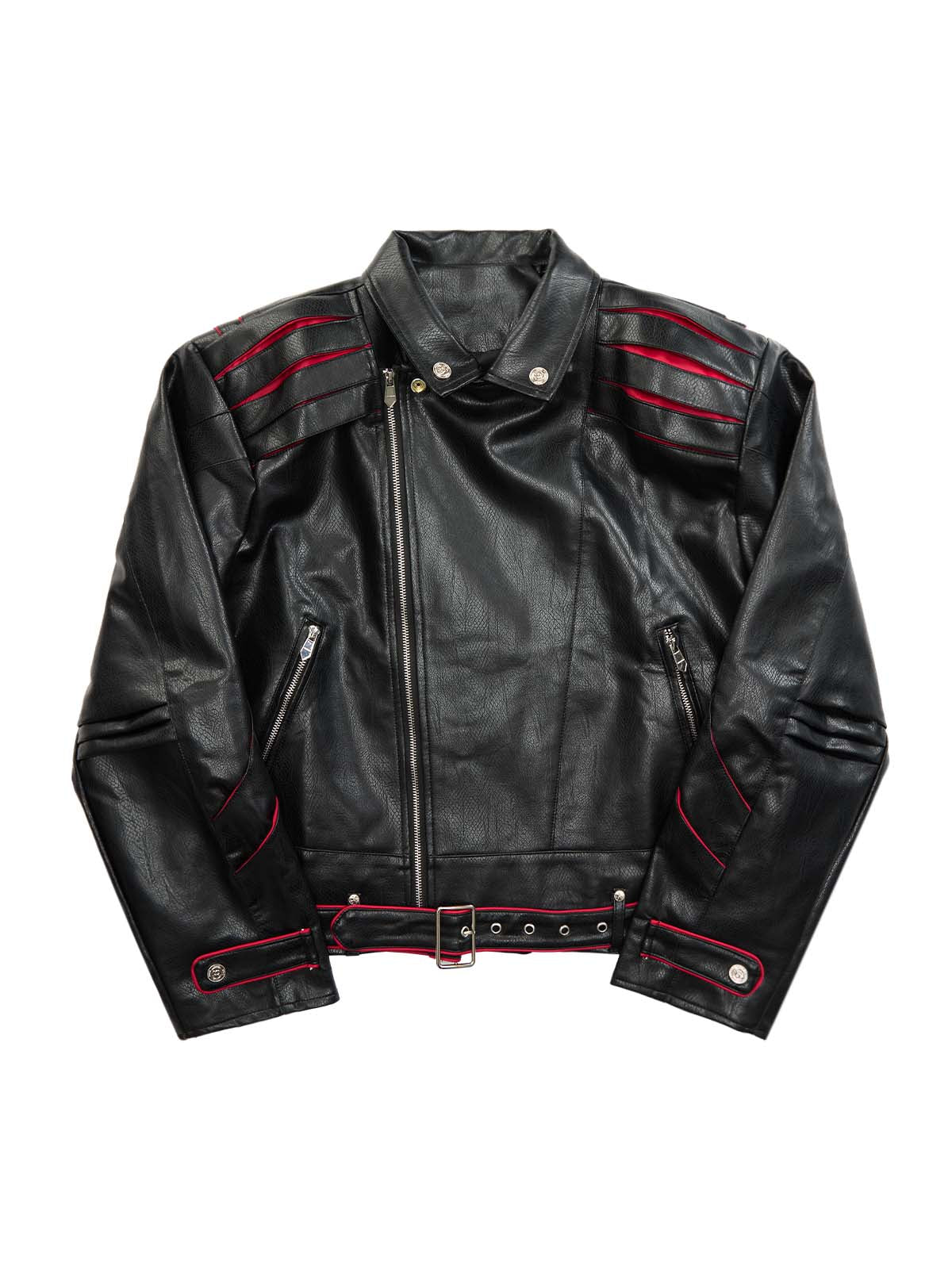 Thesupermade Paneled Spine Pleated Cropped Leather Biker Jacket