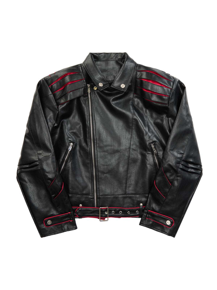 Thesupermade – Kurze Bikerjacke aus Leder mit Bahnenmuster und Falten