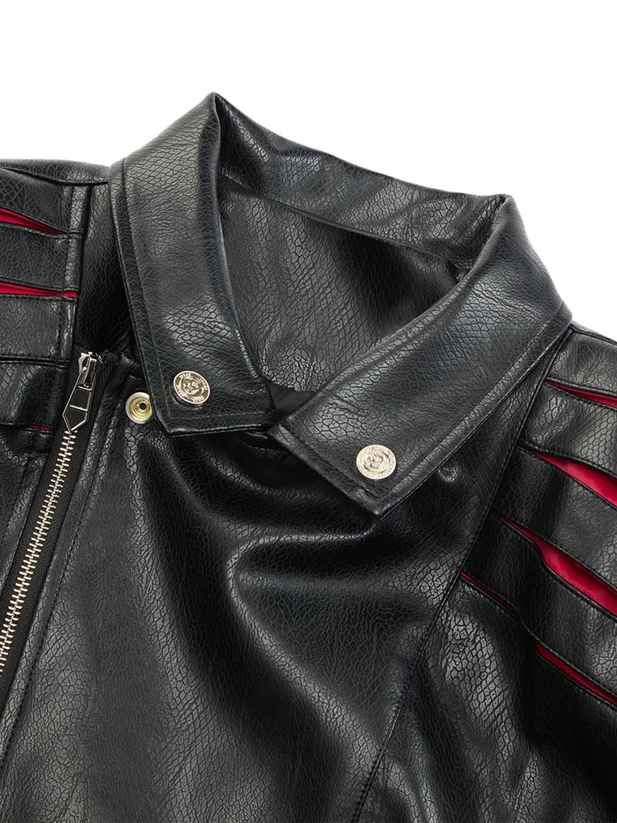 Veste de motard courte en cuir plissée à empiècements Thesupermade
