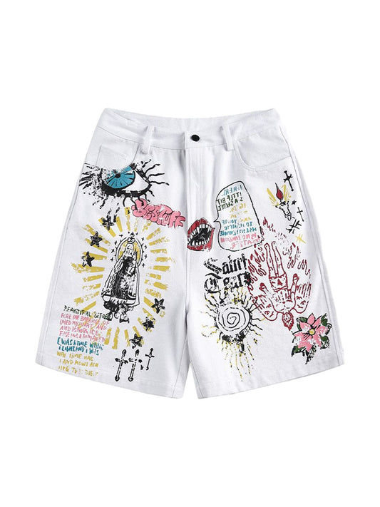 Short en jean à motif graffiti