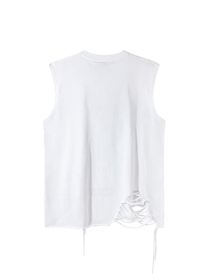 Asymmetric Distressed Graffiti Chain Vest
