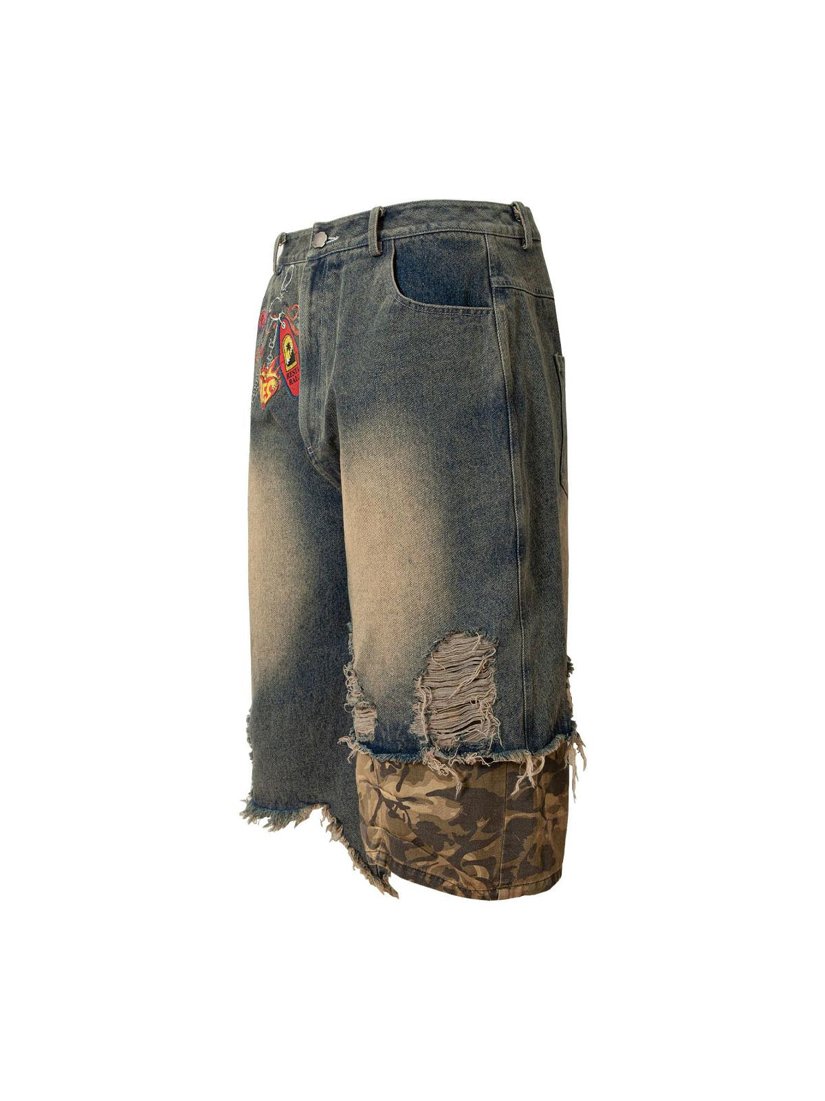 Jorts baggy déchirés et délavés camouflage