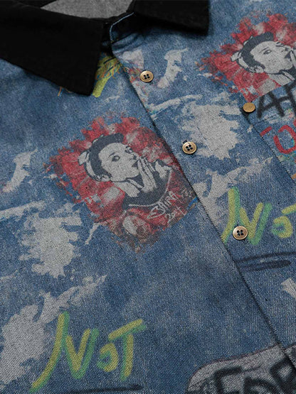 Poloshirt aus Denim mit Batik-Graffiti