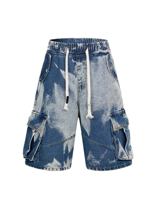 Cargo-Jeanshose mit Batikmuster und Kordelzug