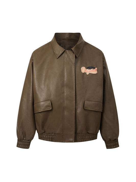 Thesupermade – Bomberjacke aus Leder mit aufgesticktem Schriftzug