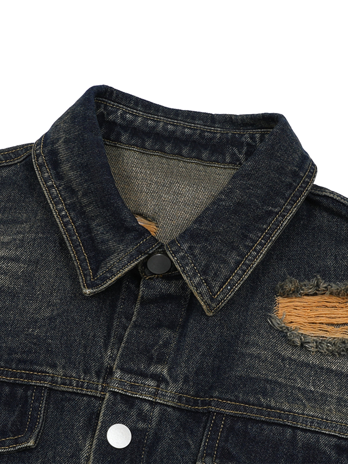 Distressed Washed Distressed Denim Shirt & Jorts Set