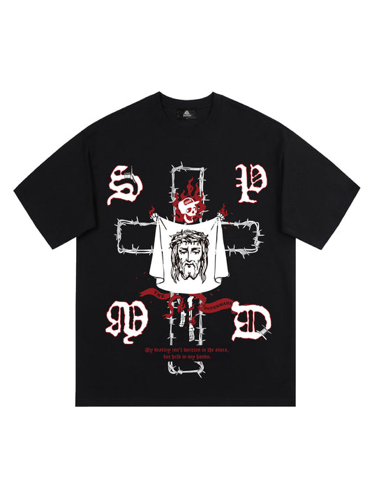 T-Shirt mit Original-Totenkopf- und Jesus-Print