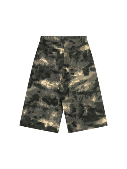 Plaid Pockets Camouflage Denim Shorts