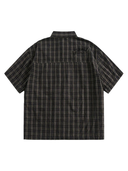 Distressed Plaid Short-Sleeve Shirt