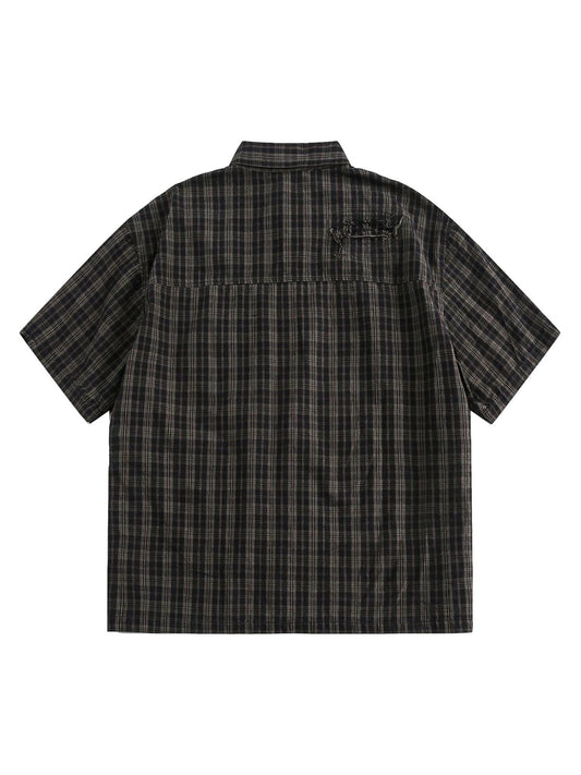Distressed Plaid Short-Sleeve Shirt