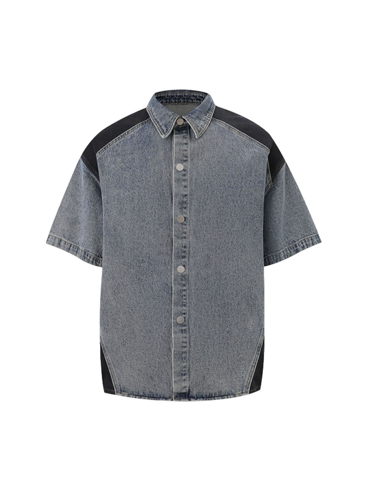 Deconstructed Patchwork Short-Sleeve Cropped Denim Set