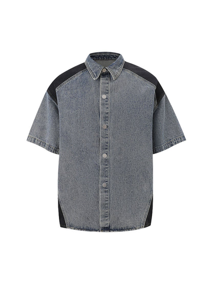 Deconstructed Patchwork Short-Sleeve Cropped Denim Set
