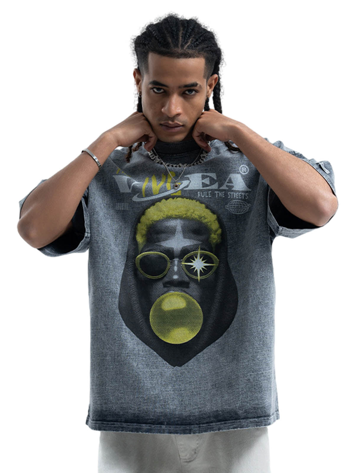 Street Retro Washed Creative Print T-shirt