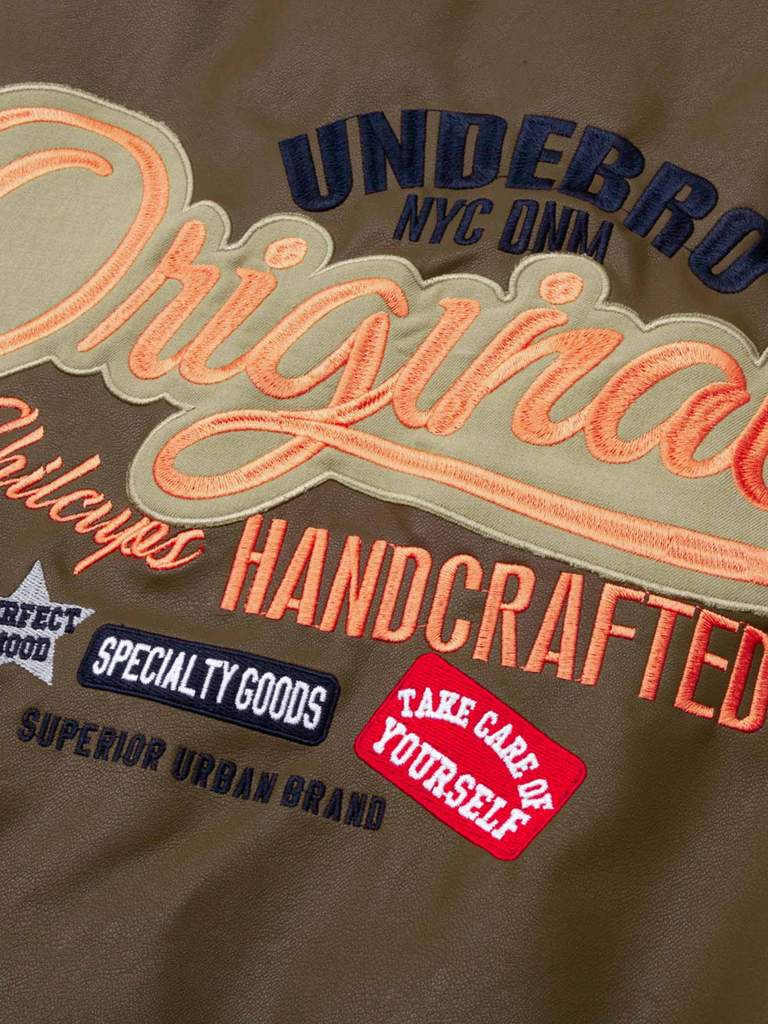 Thesupermade – Bomberjacke aus Leder mit aufgesticktem Schriftzug