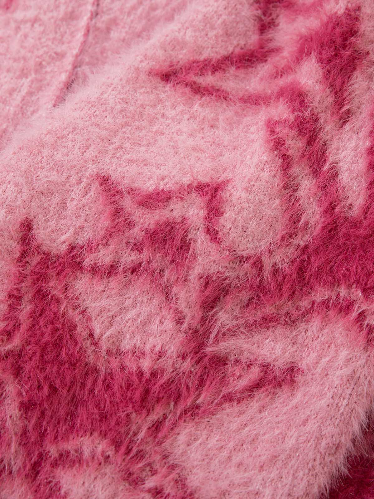 Thesupermade Graffiti Faux Mink Fur Zip Up Sweater