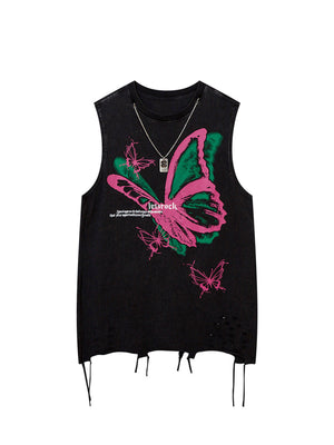 Raw Edge Butterfly Print Vest
