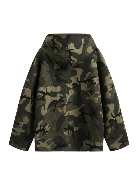 Kapuzenpullover mit Vintage-Camouflage-Flammenherz-Print