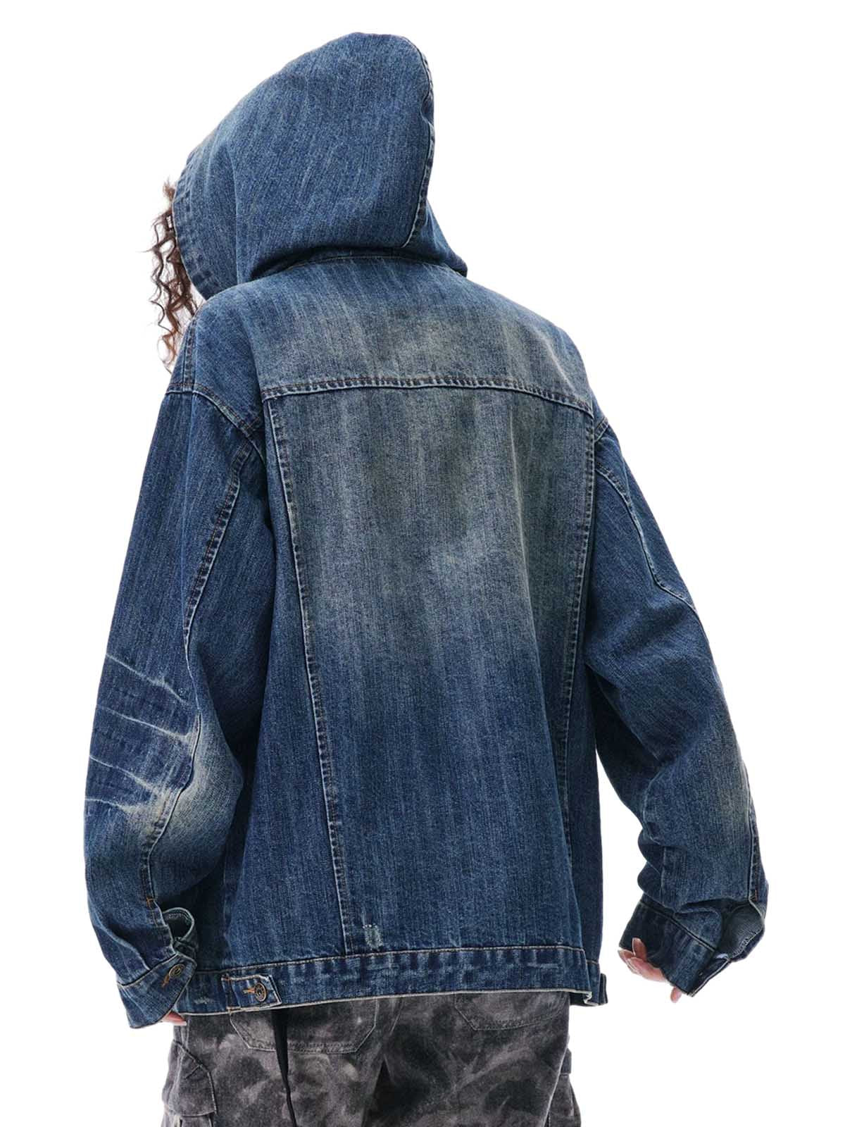 Veste à capuche en jean délavé style rétro