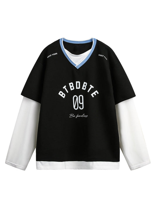 T-shirt à manches longues en jersey imitation deux pièces - 2296