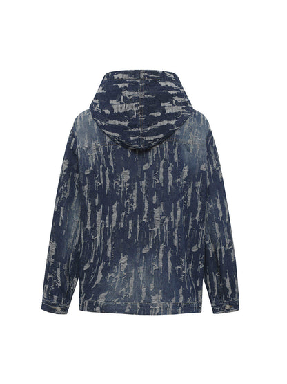 Thesupermade – Bestickter Kapuzenpullover aus gewaschenem Denim