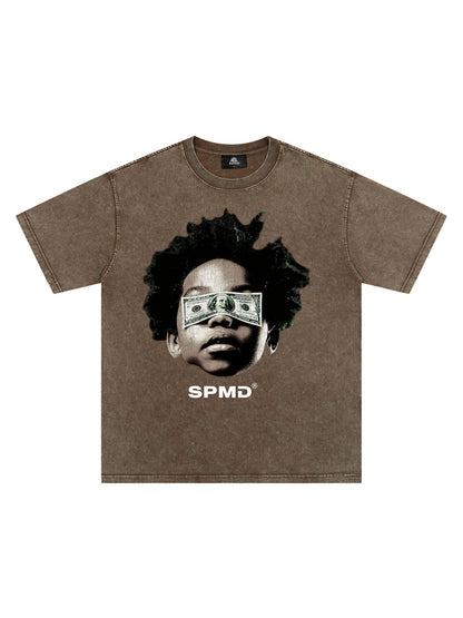 Original Distressed Washed Dollar Boy Print T-Shirt