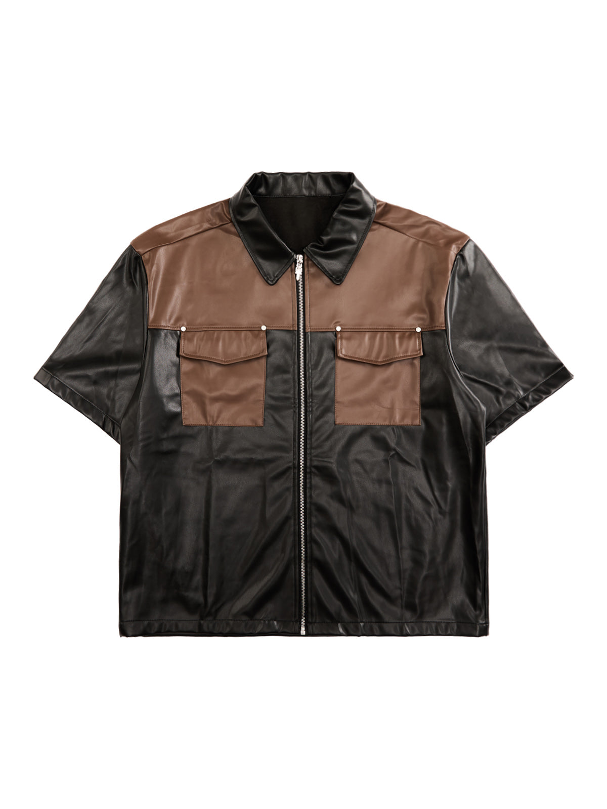 Gangster Rap Patchwork Contrast Leather Shirt