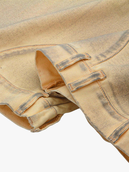 Washed Distressed Detachable Scarf Barrel Jeans