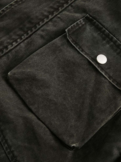Retro Washed Distressed Multi-Pocket Work Jacket