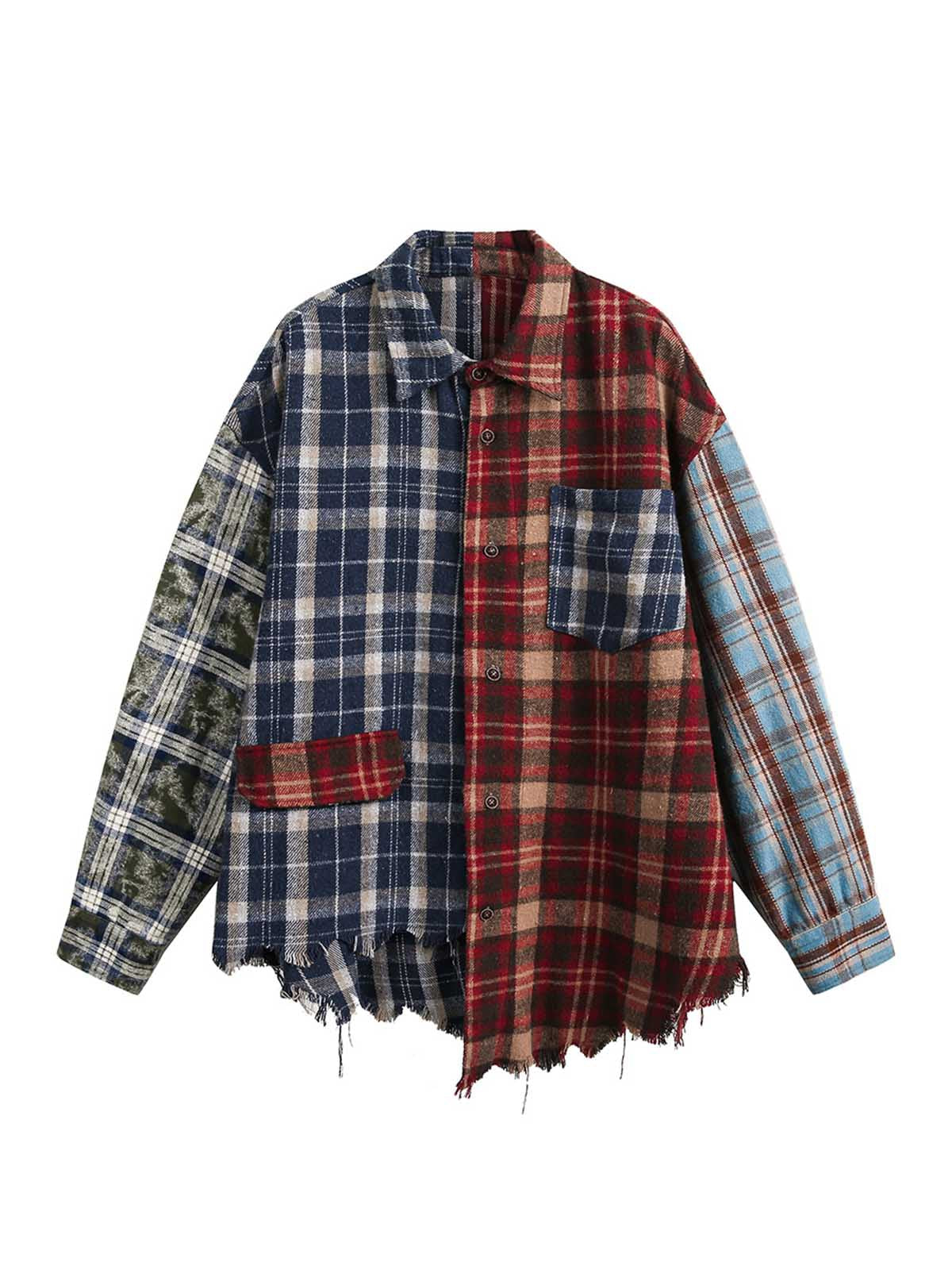 Retro Contrast Color Stitching Cleanfit Plaid Shirt