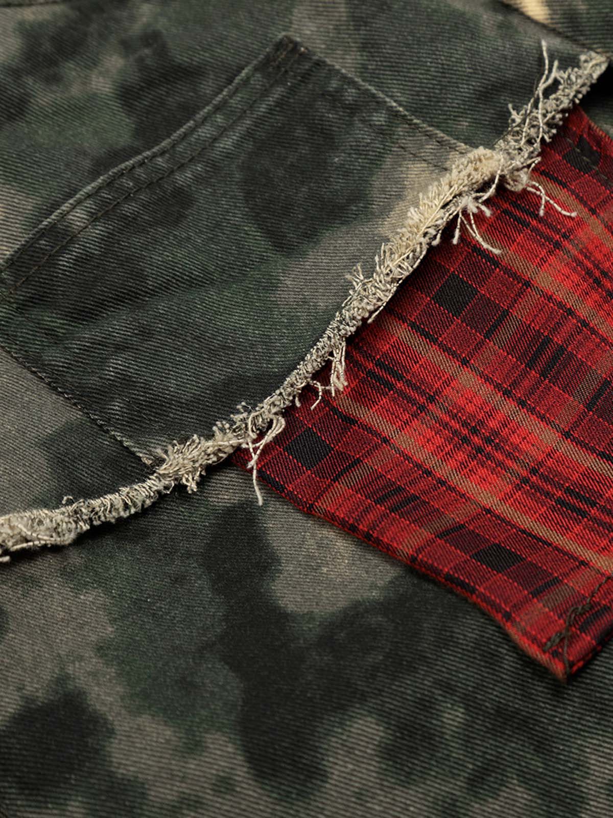 Plaid Pockets Camouflage Denim Shorts