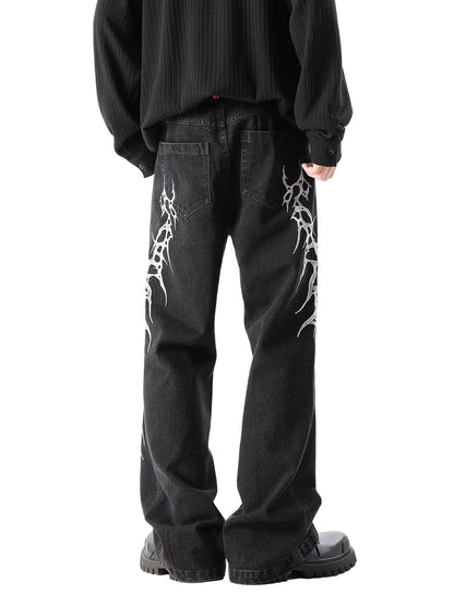 Graphic Embroidered Straight Jeans - 2280