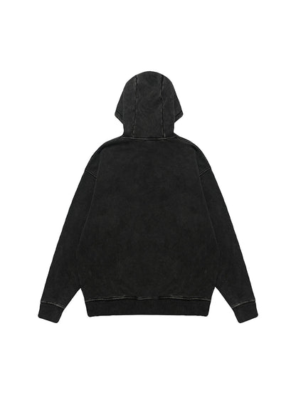 Schwerer, gewaschener Fleece-Hoodie mit Buchstaben-Portrait-Print