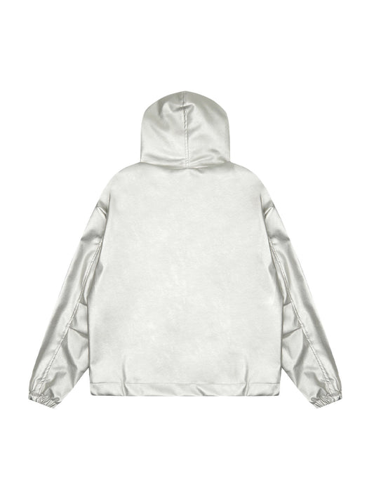 Veste de moto à capuche en cuir argenté Thesupermade
