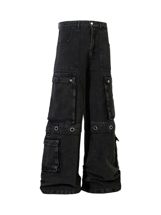 Jean cargo multi-poches à œillets