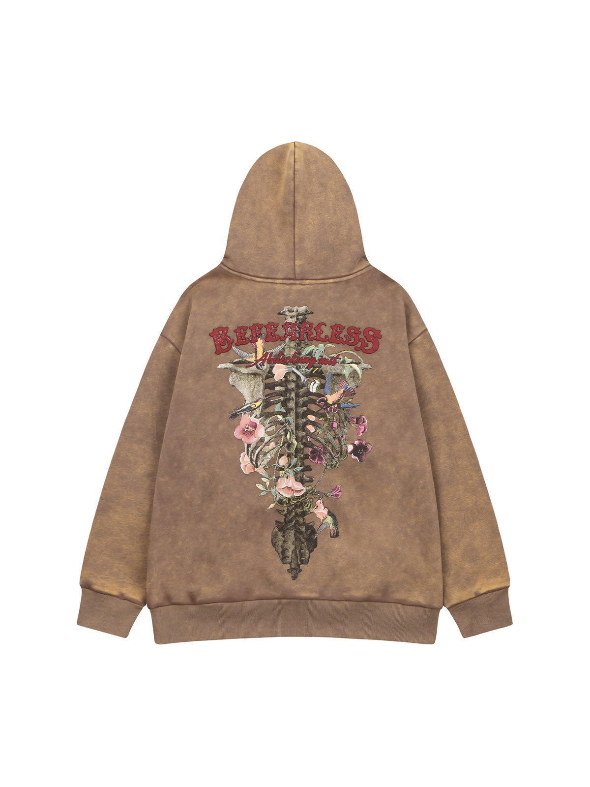 Thesupermade Distressed Floral&Skull Fleece Hoodie