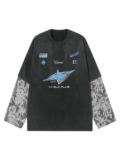 Gewaschenes, zweiteiliges Racing-Langarm-T-Shirt aus Kunstleder