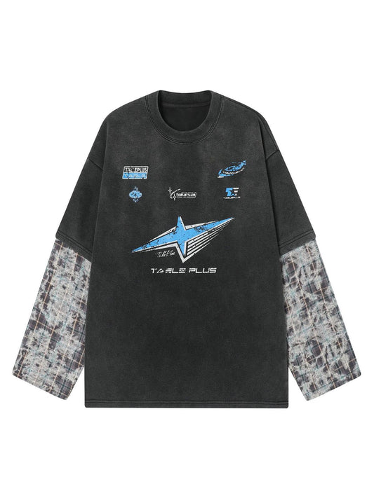 Gewaschenes, zweiteiliges Racing-Langarm-T-Shirt aus Kunstleder