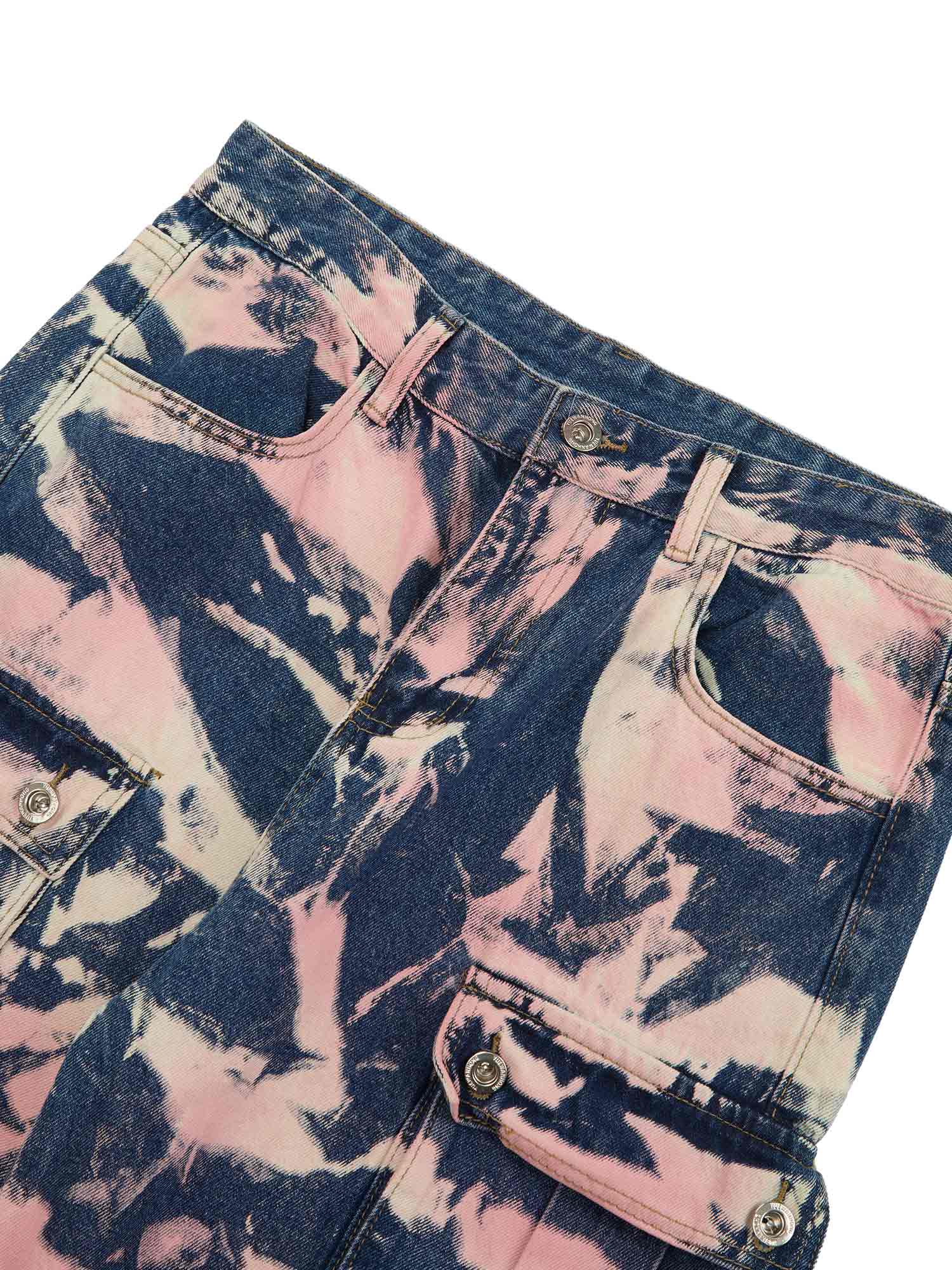 Thesupermade Tie-dye Waste Style Camouflage Cargo Jeans