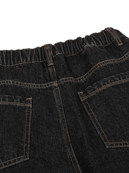 Baggy-Jeans mit Patchwork-Karomuster und Falten - 2334
