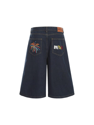 Vintage Fireworks Letter Embroidered Denim Jorts