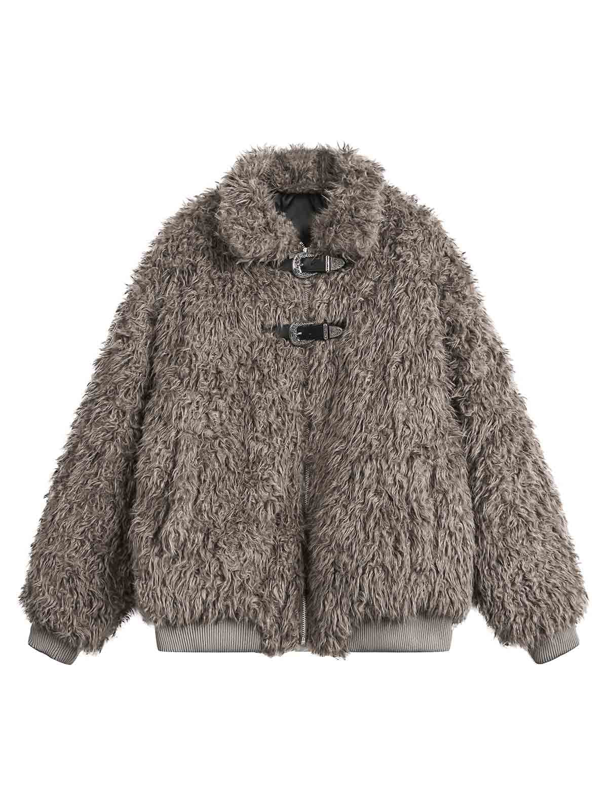 Thesupermade Kunstpelzjacke mit Metall-Lederknopf -2245