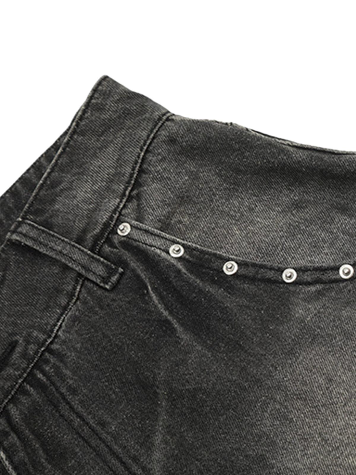 Thesupermade Vintage Washed Gradient Rivet Denim Jorts