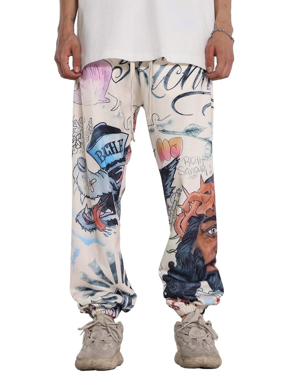 Thesupermade Drawstring Full Graffiti Cuffed Pants