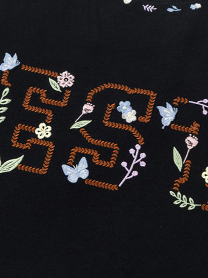 Embroidered Floral Crew Neck T-Shirt