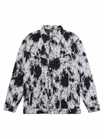 Black And White Contrast Floral Denim Jacket