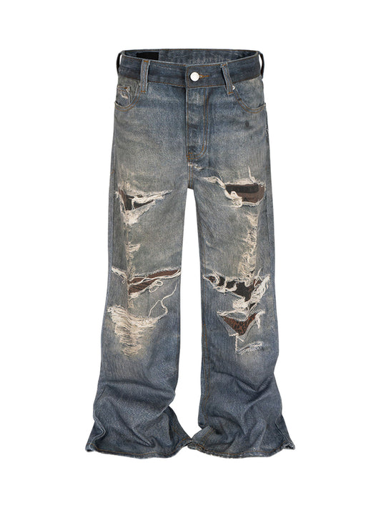 Retro Washed Ripped Flare Jeans