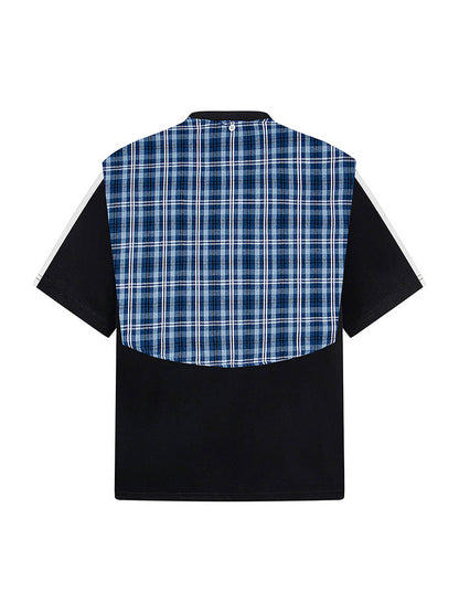 Plaid Patch Knotted Scarf T-Shirt