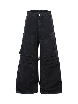 Deconstructed Split Pleated Pocket Cargo Jeans